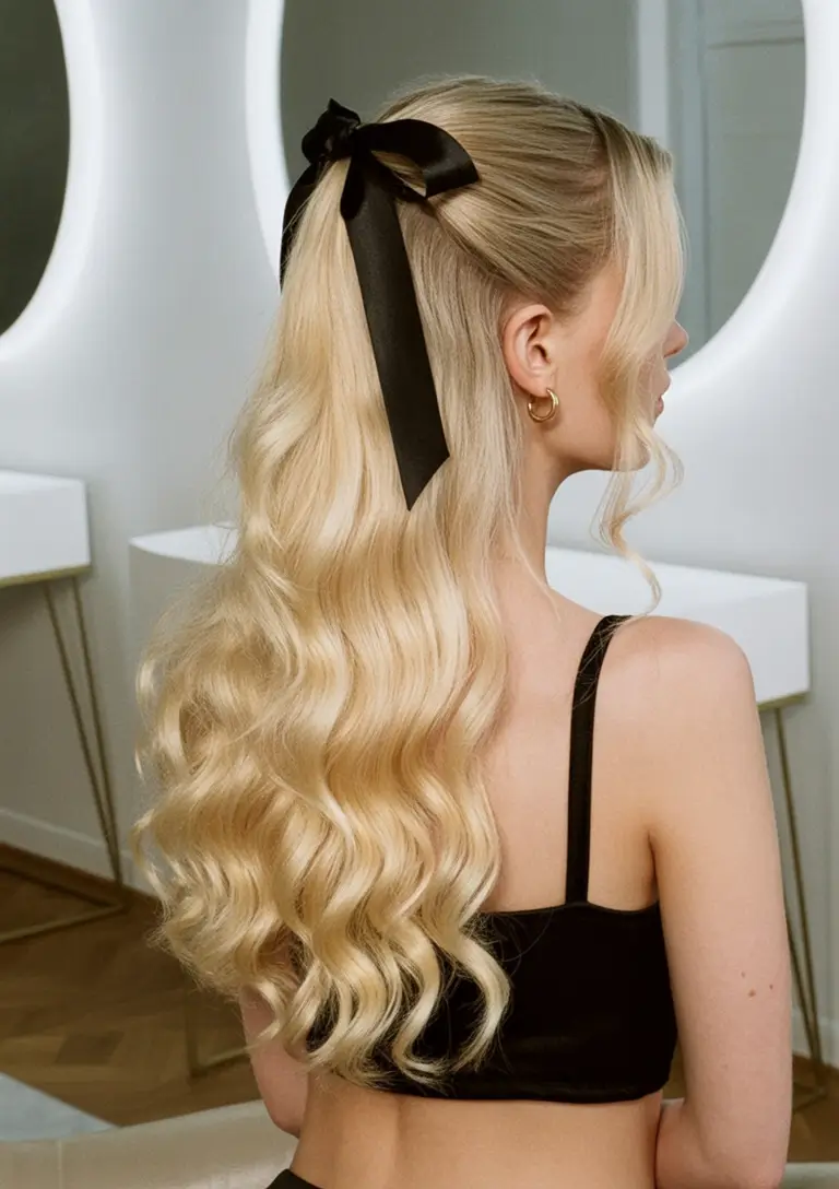 Must-Try Summer Hairstyles for Long Hair 2025 The Ribbon-Tied Soft Waves