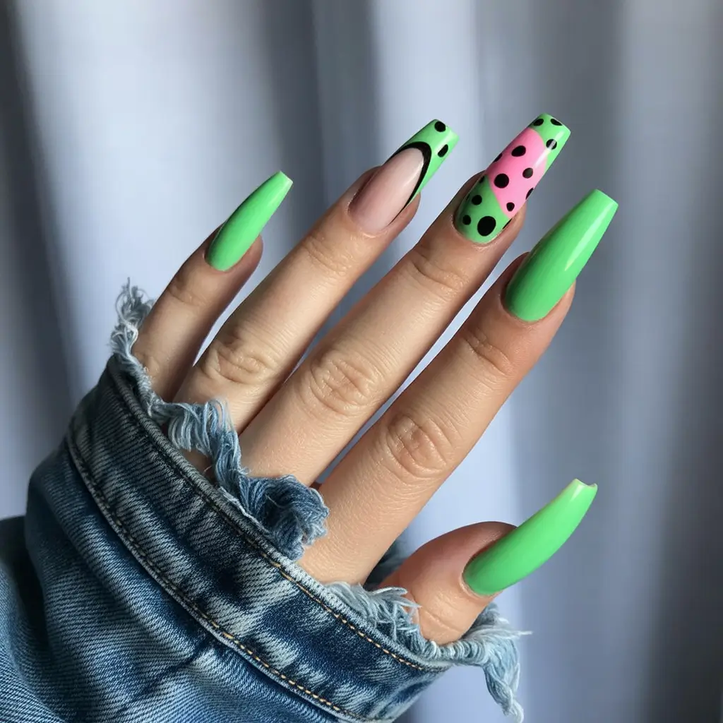 neon summer nail ideas 2025 Acid Pop & Abstract Dots