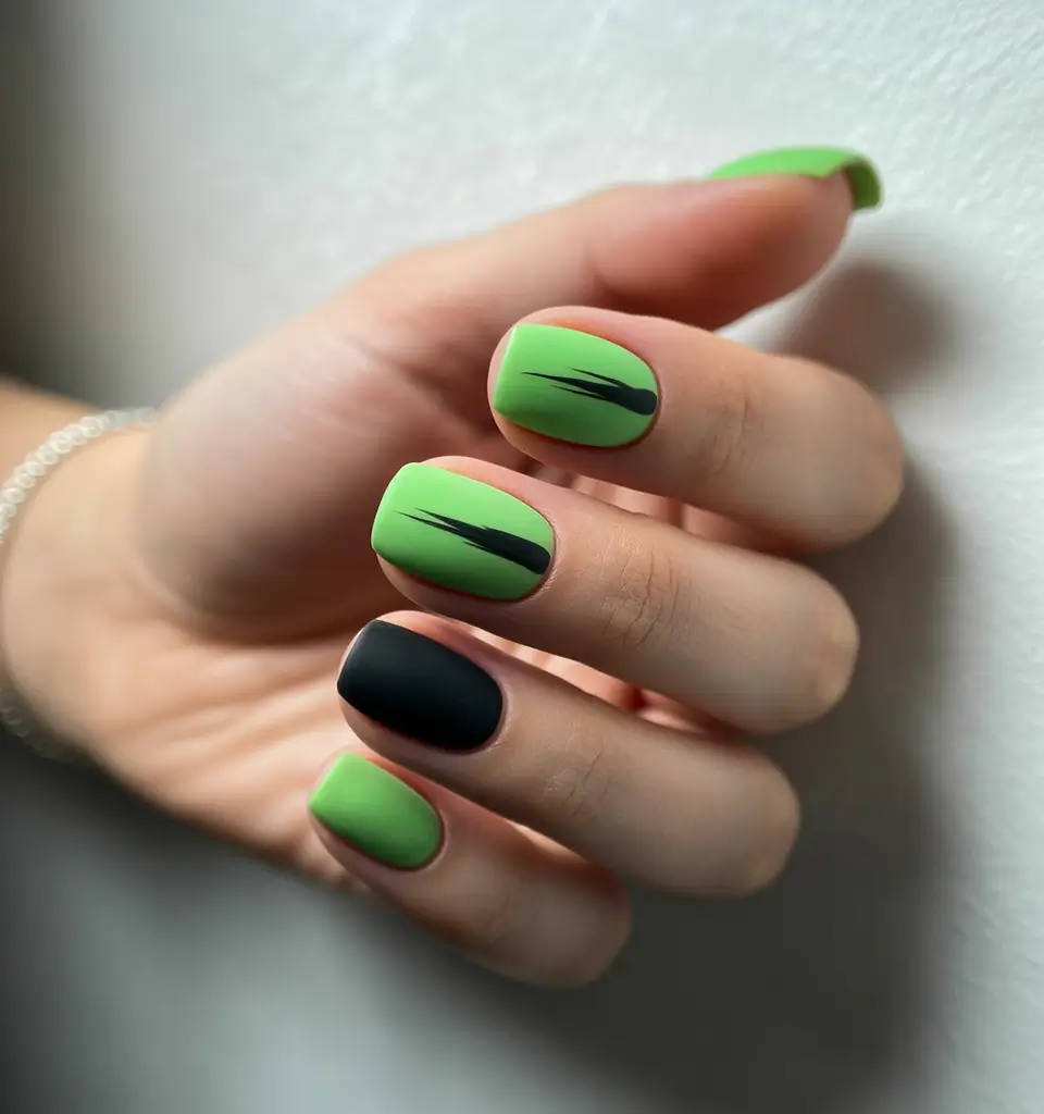 neon summer nail ideas 2025 Matte Green Minimalism with a Bite