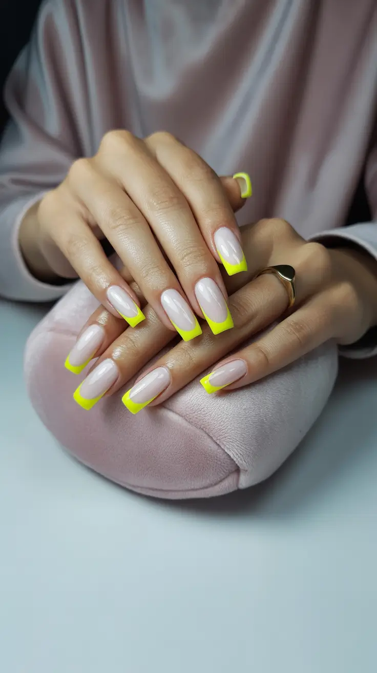 neon summer nail ideas 2025 Lemonade French Twist
