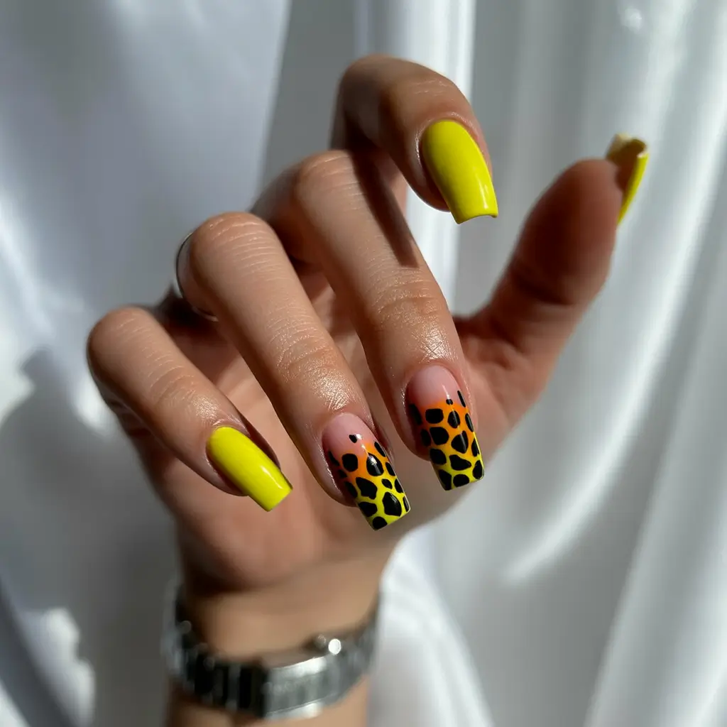 neon summer nail ideas 2025 Safari Sunset Tips