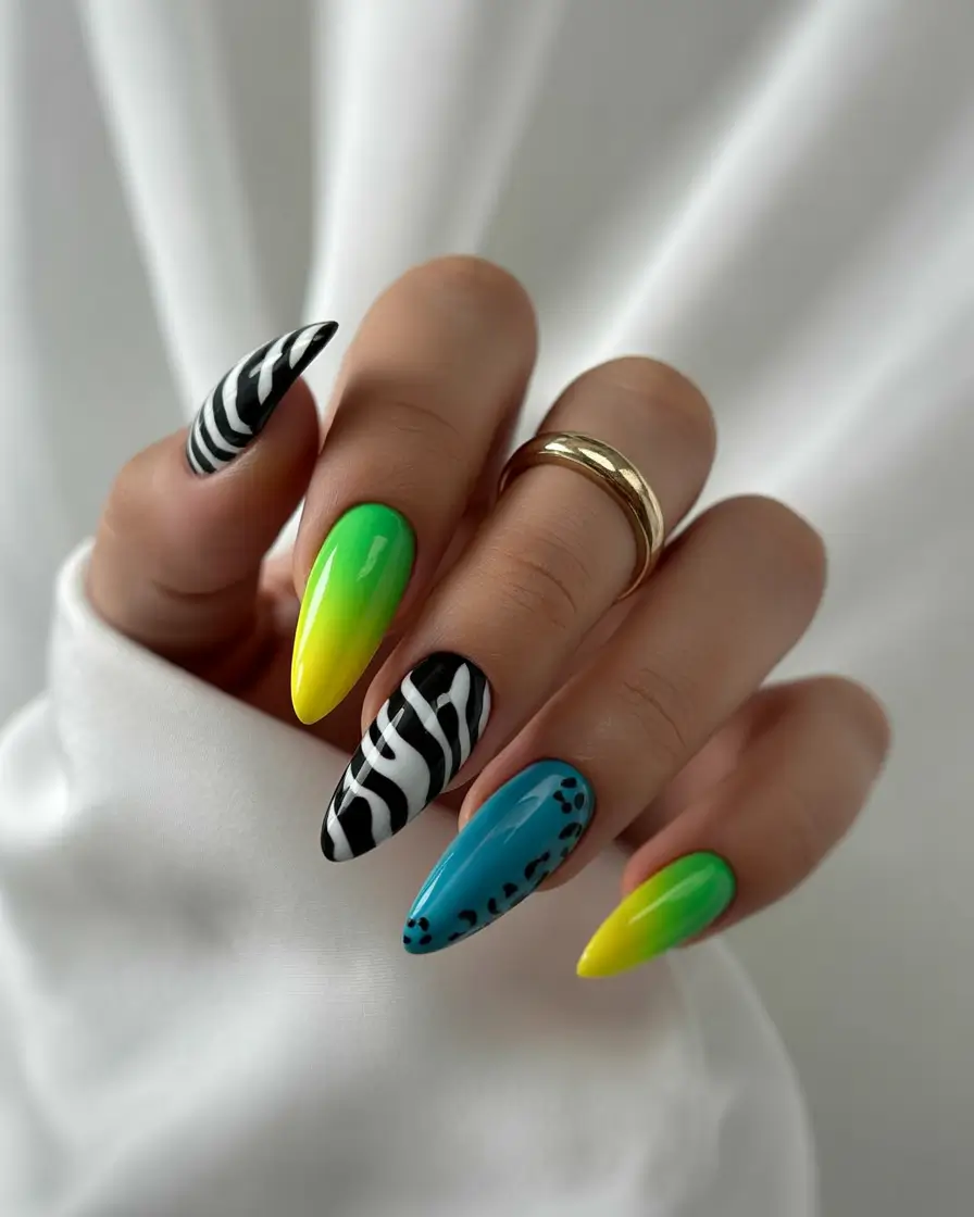neon summer nail ideas 2025 Animal Remix Pop