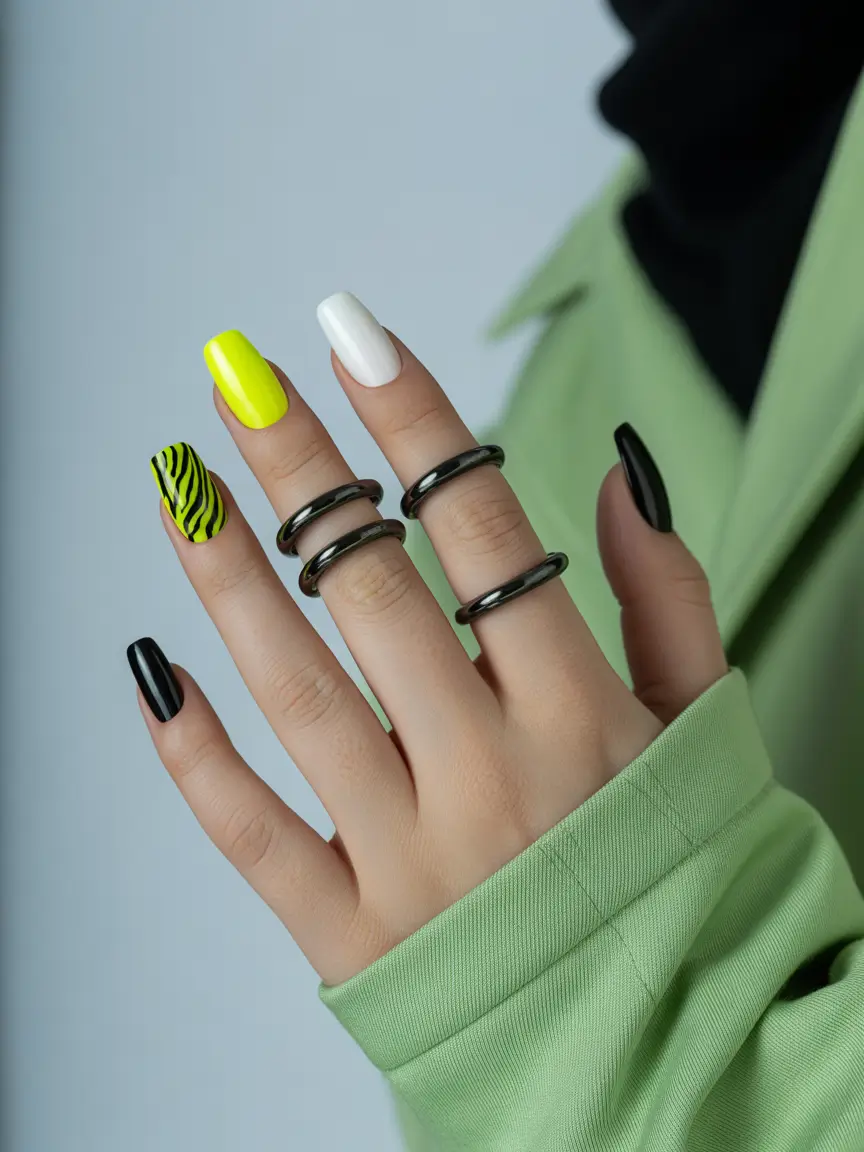neon summer nail ideas 2025 Highlighter Jungle Energy