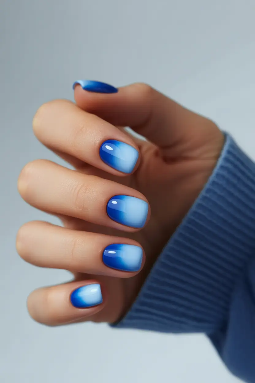 ombre summer nails ideas 2025 Cool Blue Surf Fade