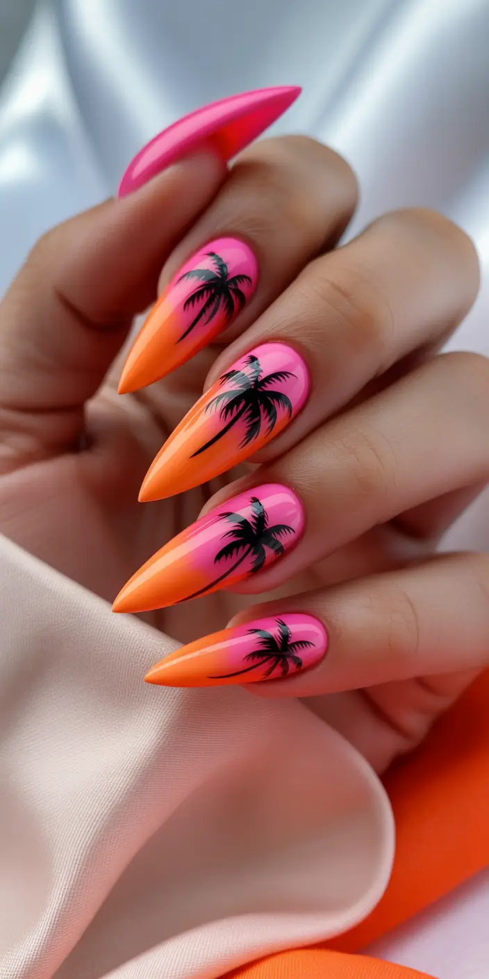 ombre summer nails ideas 2025 Neon Sunset Palms