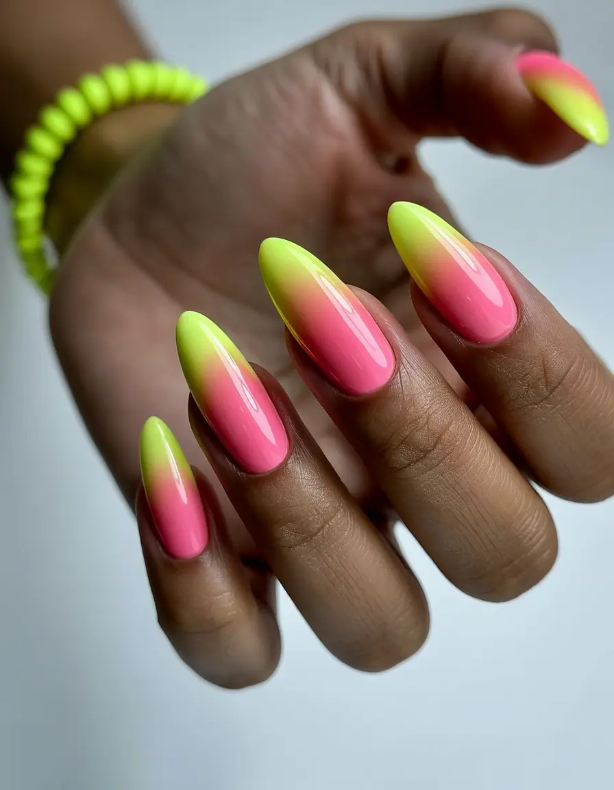ombre summer nails ideas 2025 Neon Meets Sunset: Tropical Fade for Bold Days