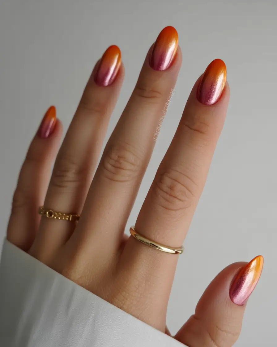 ombre summer nails ideas 2025 Chrome Heat: Sunset Metallics for Golden Hour