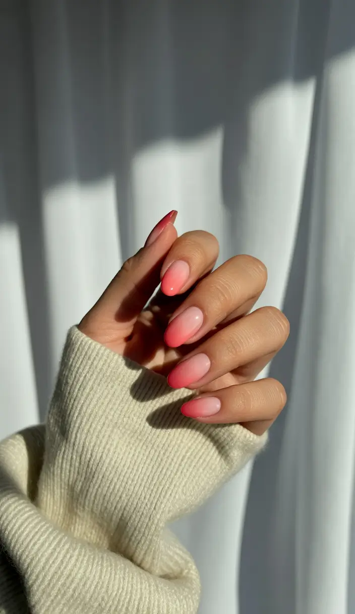 ombre summer nails ideas 2025 Rosy Wash of Sunset