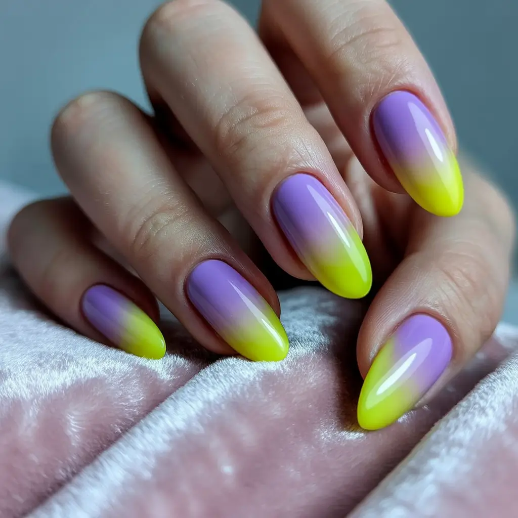 ombre summer nails ideas 2025 Lemon-Lavender Fade: Cool Contrast That Pops