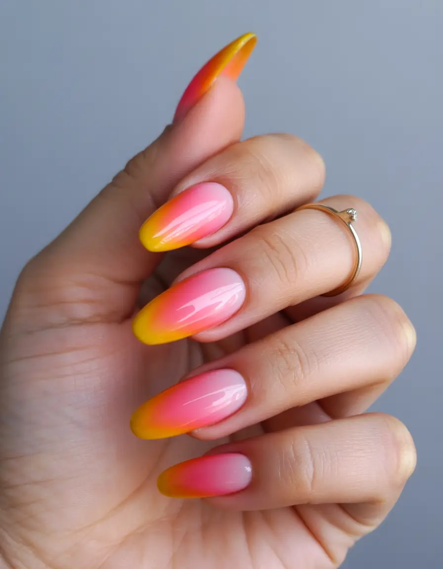 ombre summer nails ideas 2025 Sunset Fade: Peach-Pink Perfection