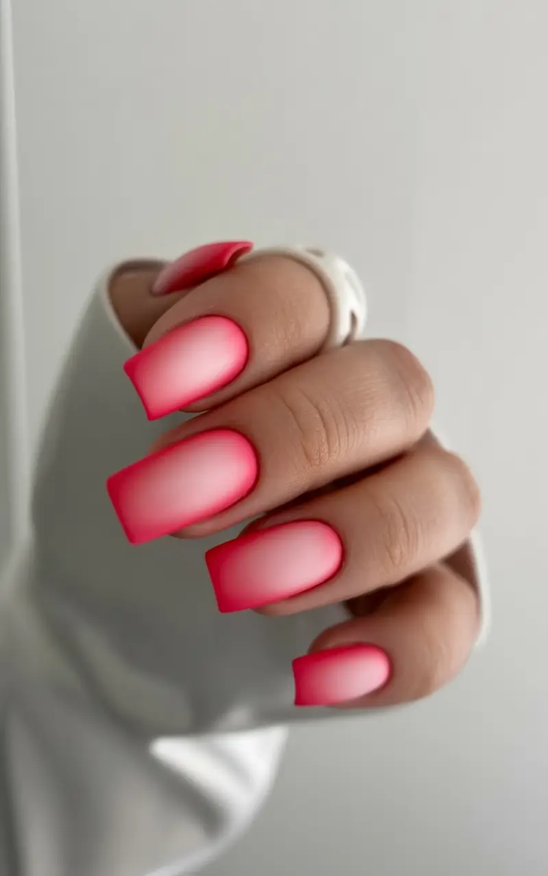 ombre summer nails ideas 2025 Velvet Watermelon: Matte Hot Pink Fades for the Win