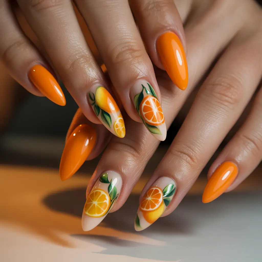 pretty summer nails ideas 2025 Juicy Citrus Sorbet
