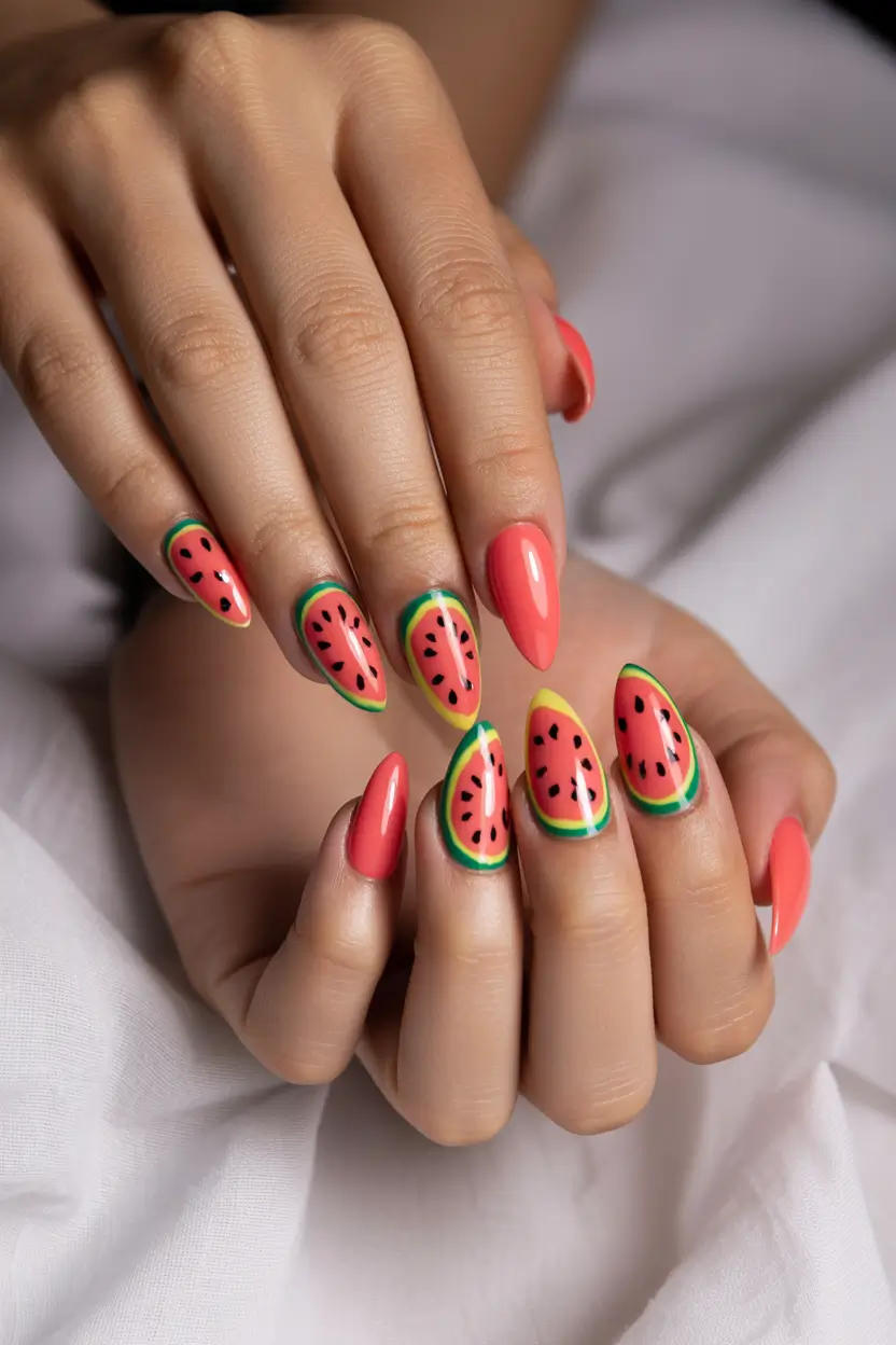 pretty summer nails ideas 2025 Juicy Watermelon Magic