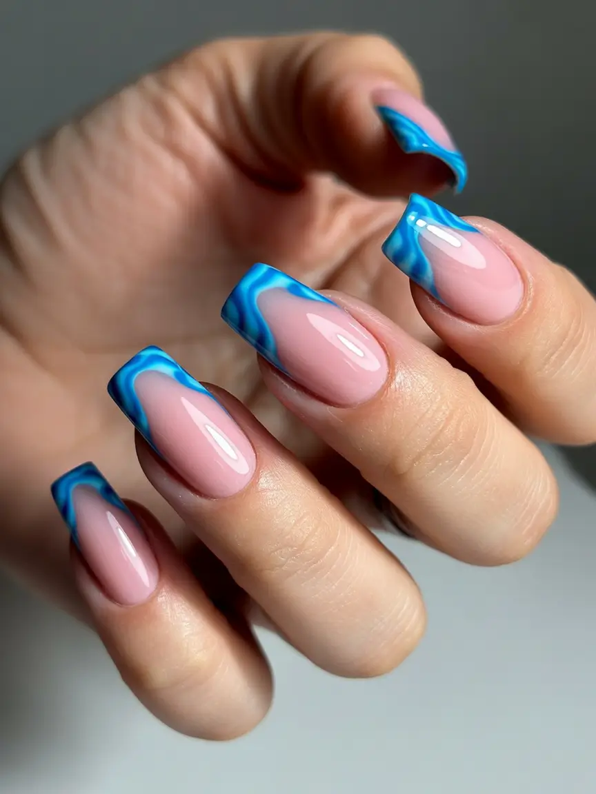 pretty summer nails ideas 2025 Ocean Wave French Tips