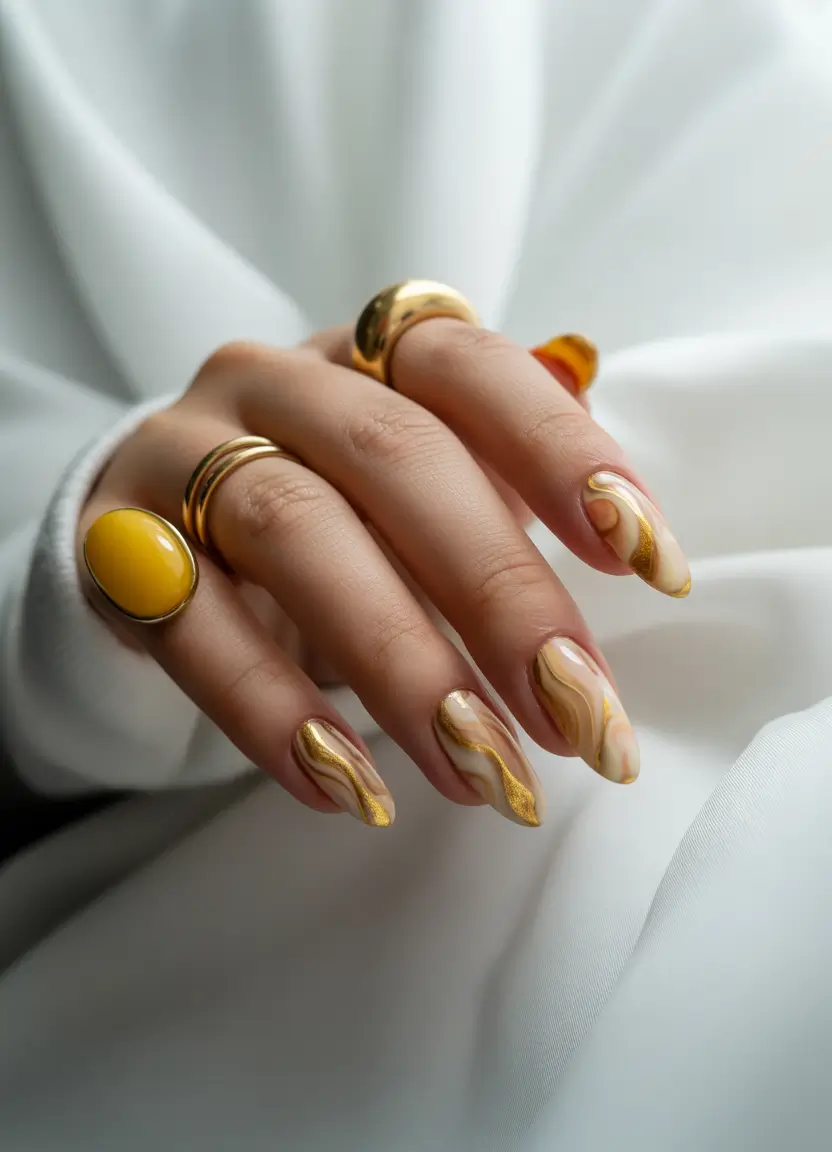 pretty summer nails ideas 2025 Golden Sand Dunes in Motion