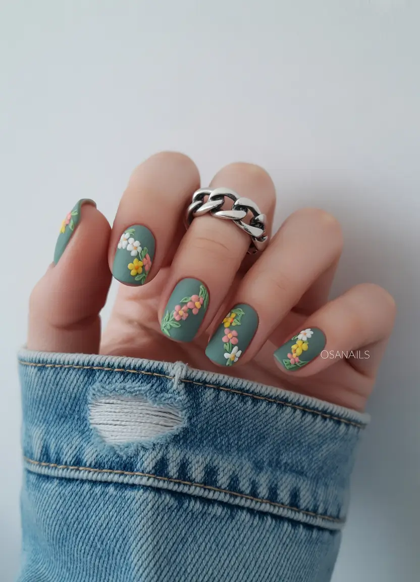 pretty summer nails ideas 2025 Matte Garden Party Blooms