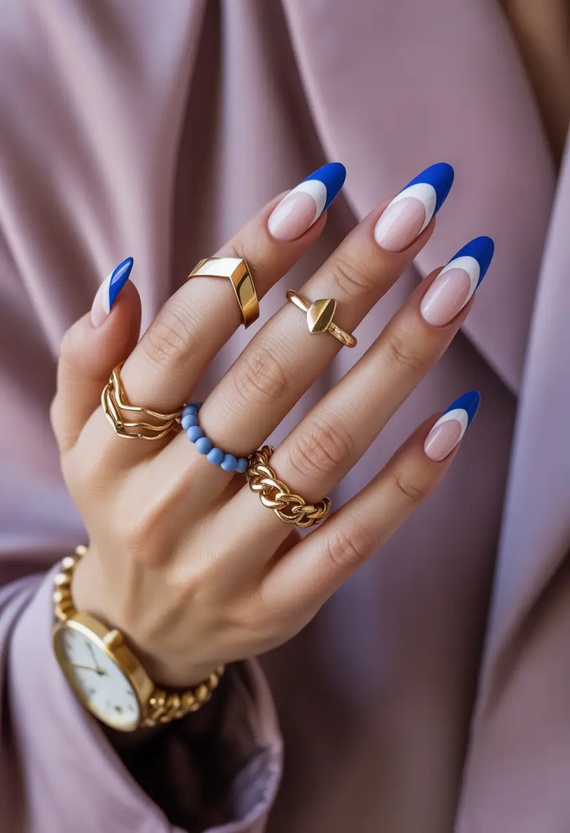 pretty summer nails ideas 2025 Ocean-Wave Blue French With a Twist