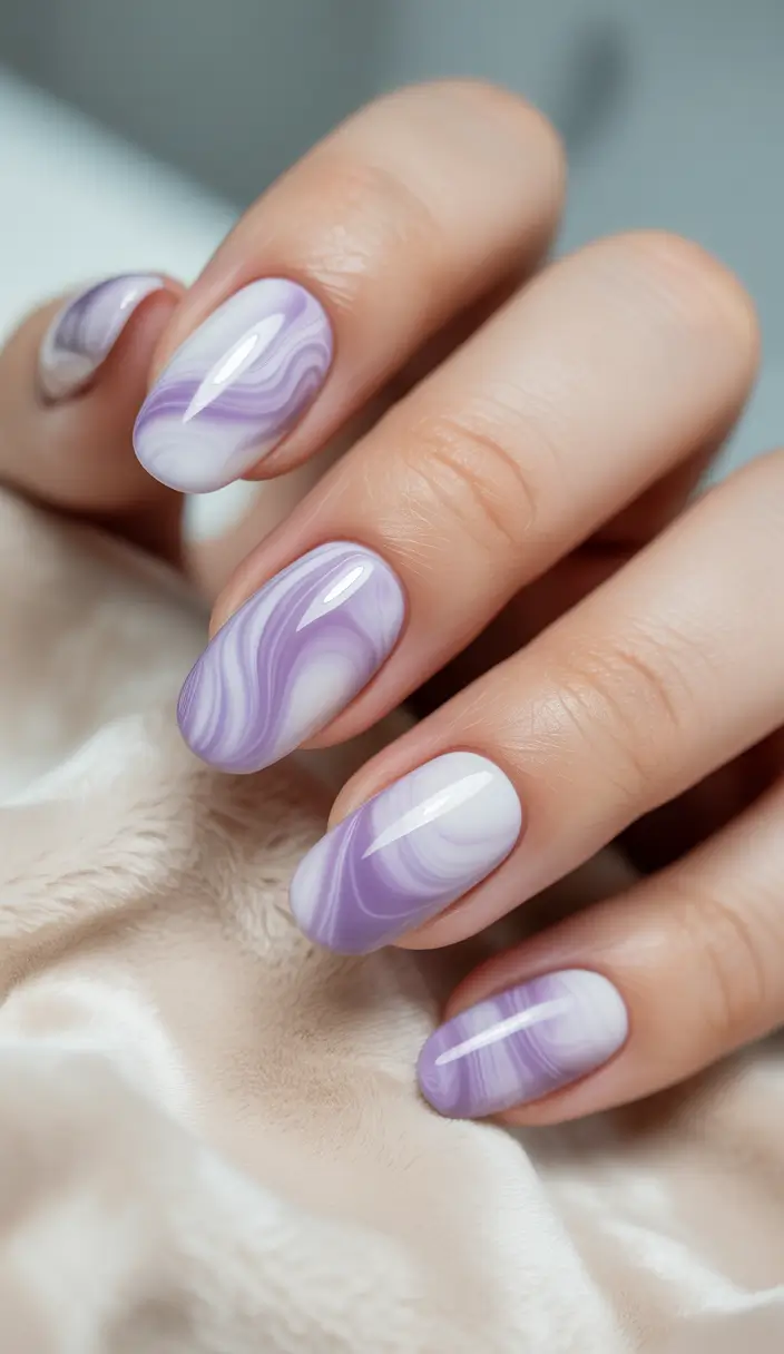 purple summer nails ideas 2025 Lavender Marble: Swirls of Calm