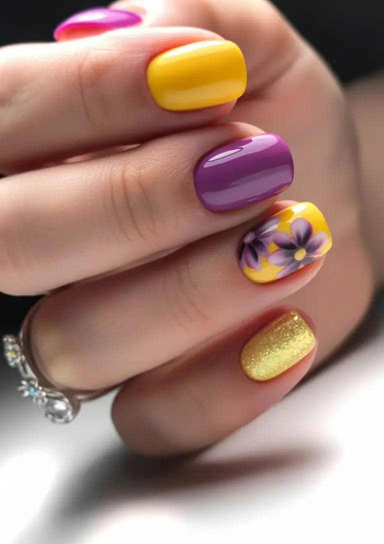 purple summer nails ideas 2025 Petal Pop: Bold, Floral, and Utterly Joyful