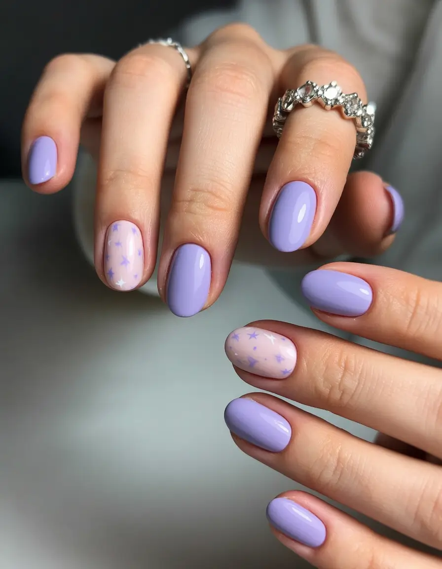 purple summer nails ideas 2025 Lavender Whisper: Minimalist Starry Magic