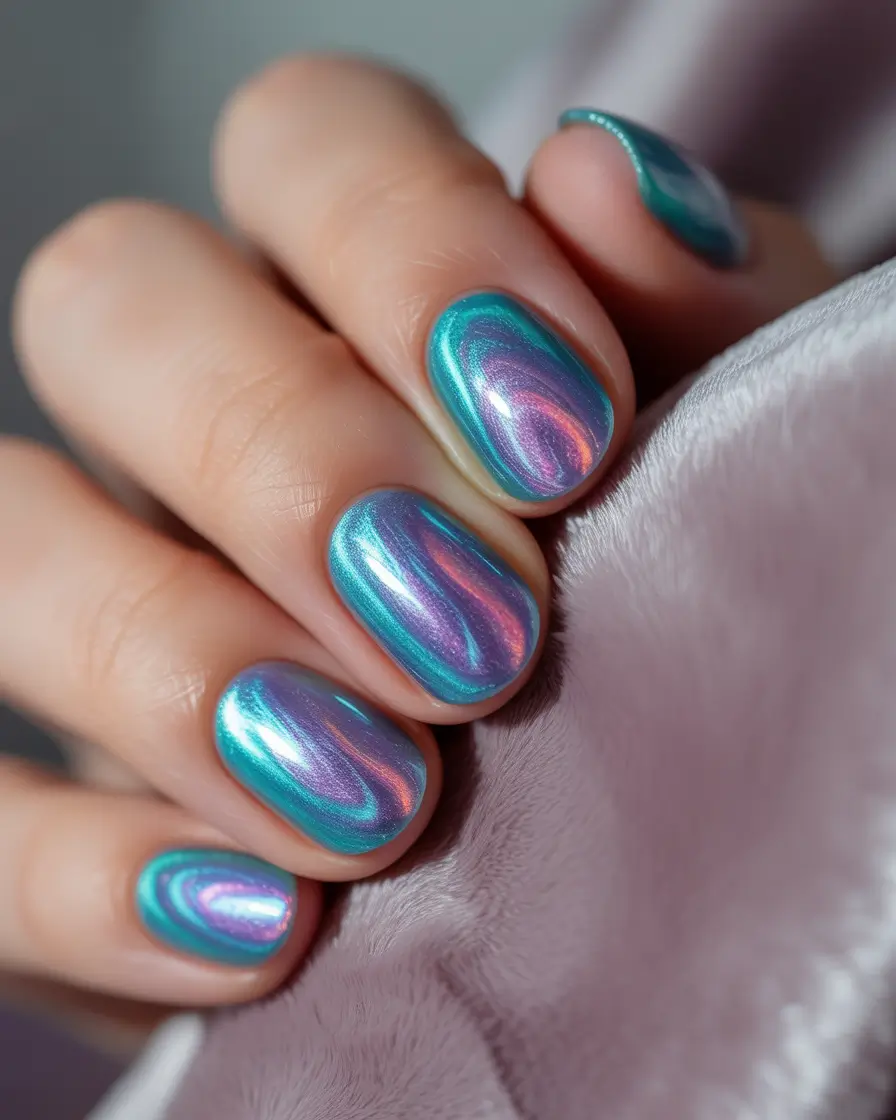 purple summer nails ideas 2025 Hologlaze: Mermaidcore in Motion