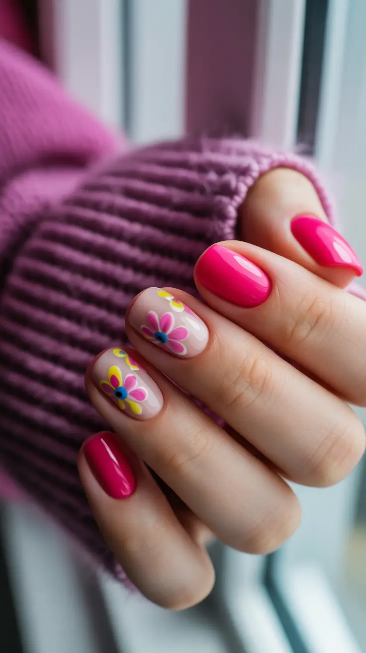 short summer nails ideas 2025 Pop Art Petals