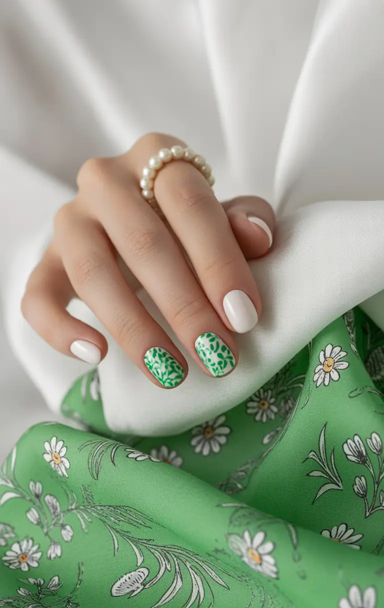 short summer nails ideas 2025 Botanical Minimalist