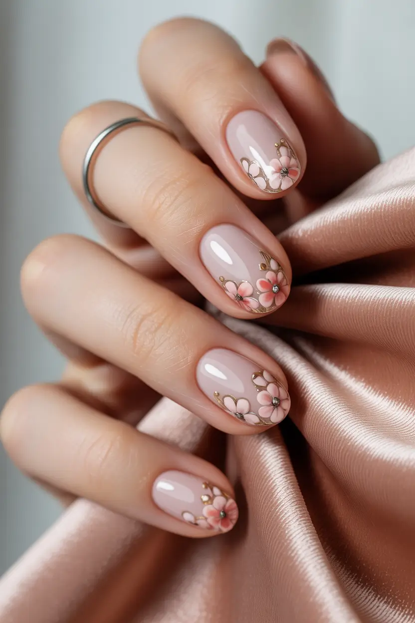 short summer nails ideas 2025 Blush Petal Perfection