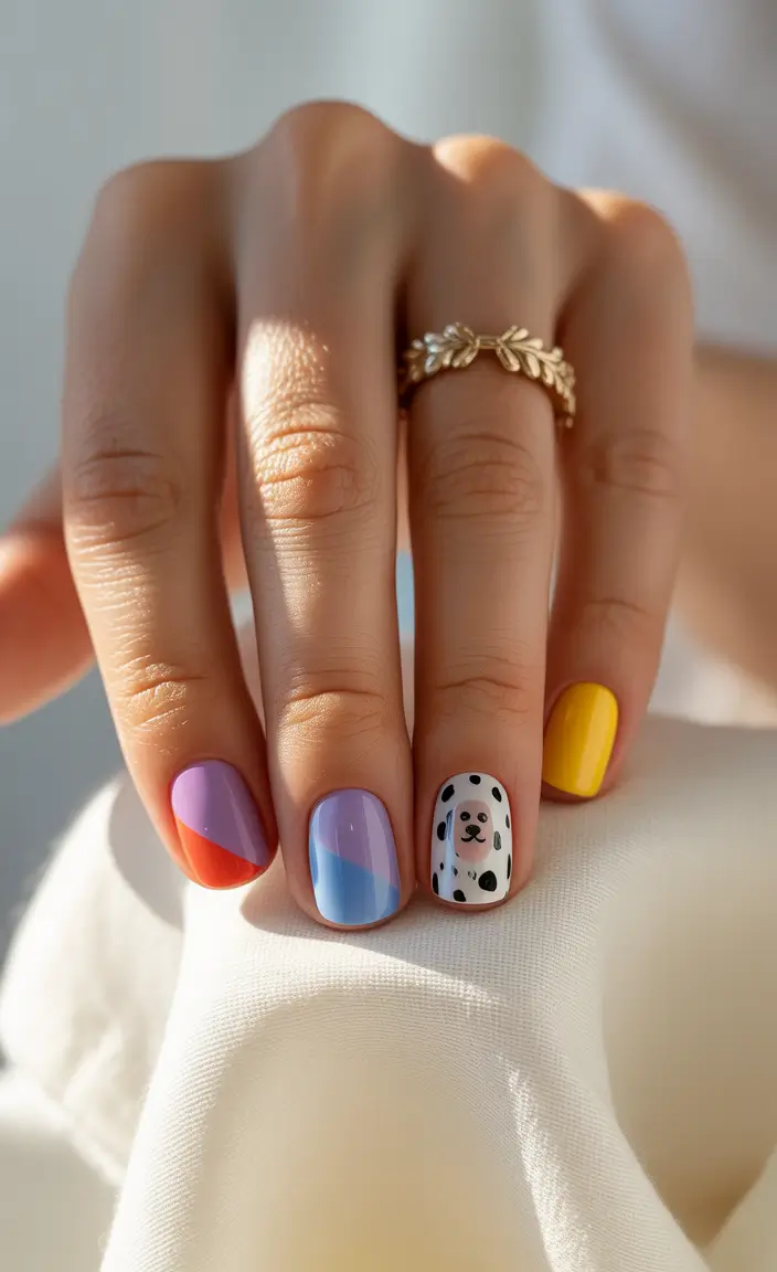 simple summer nails ideas 2025 Playful Color Pop with a Dalmatian Twist