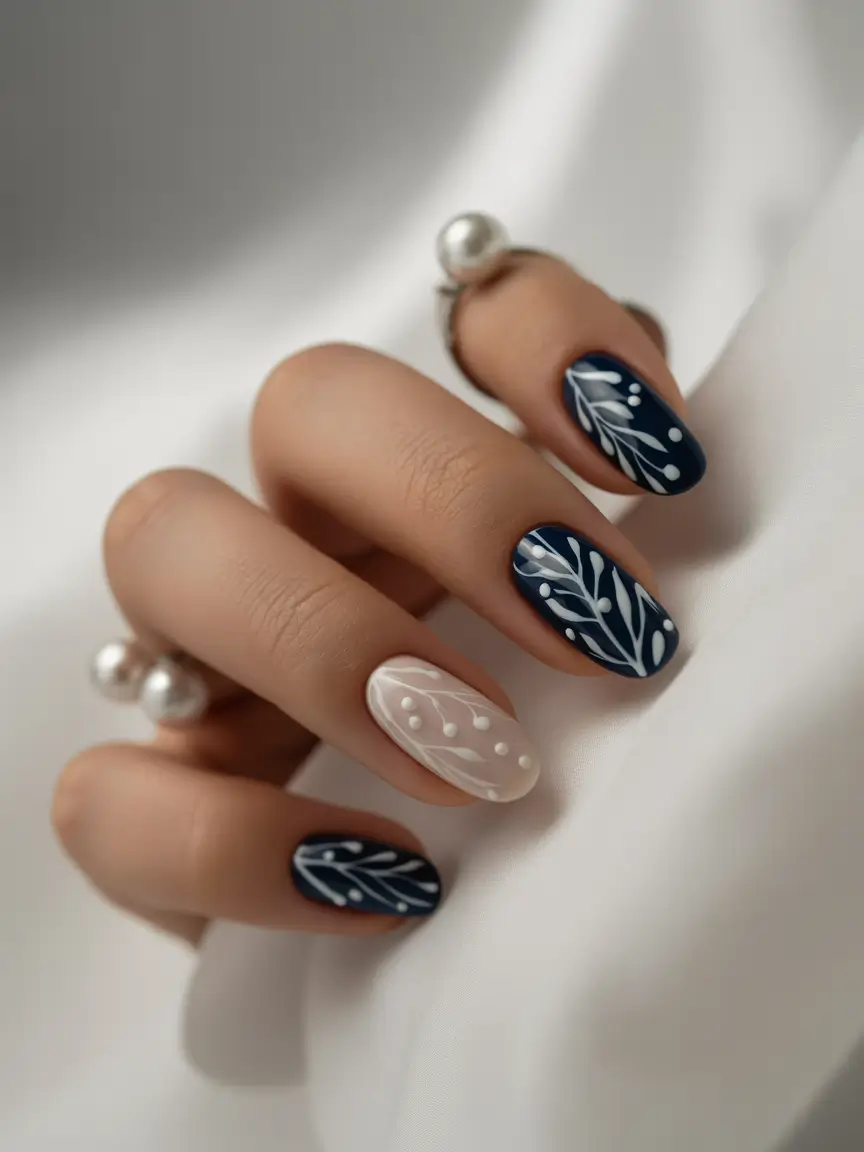 simple summer nails ideas 2025 Midnight Garden with a Porcelain Twist