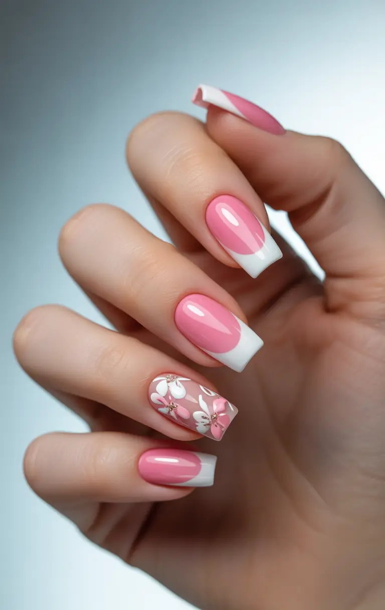 simple summer nails ideas 2025 Pink French With Petal Perfection