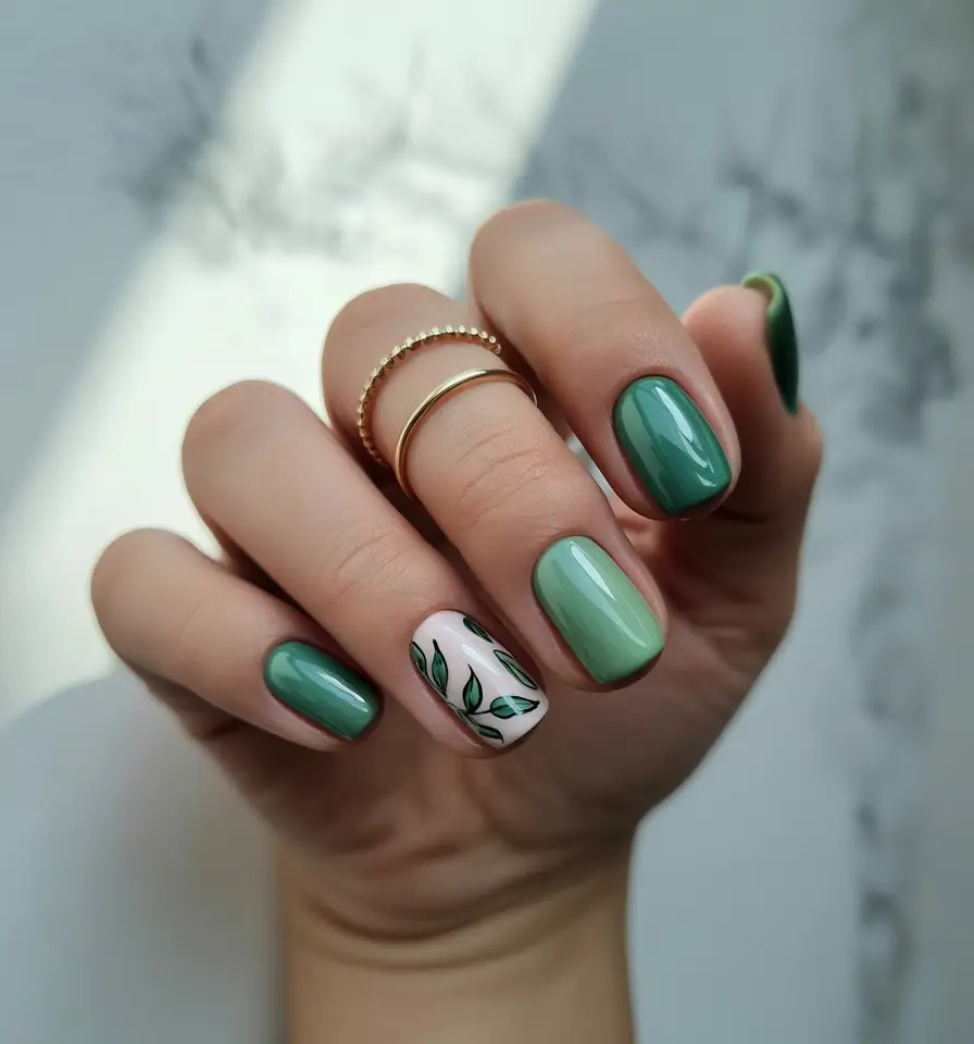 simple summer nails ideas 2025 Fresh Greens With a Nature-Loving Accent
