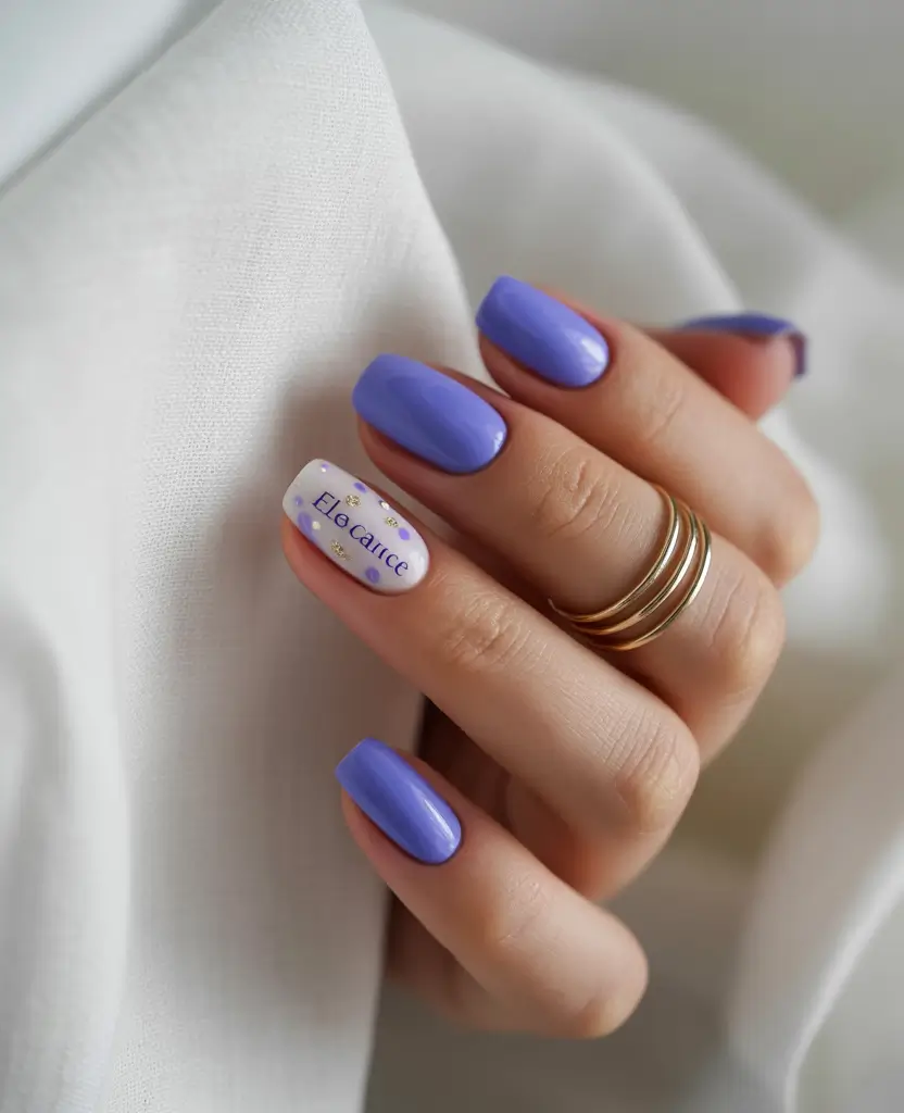 simple summer nails ideas 2025 Lavender Pop With Lettering Art