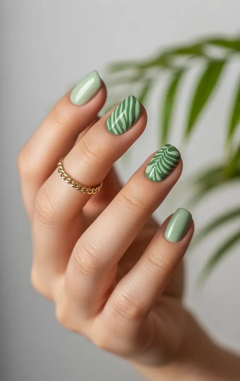 simple summer nails ideas 2025 Palm Leaf Greens That Say “Vacation”