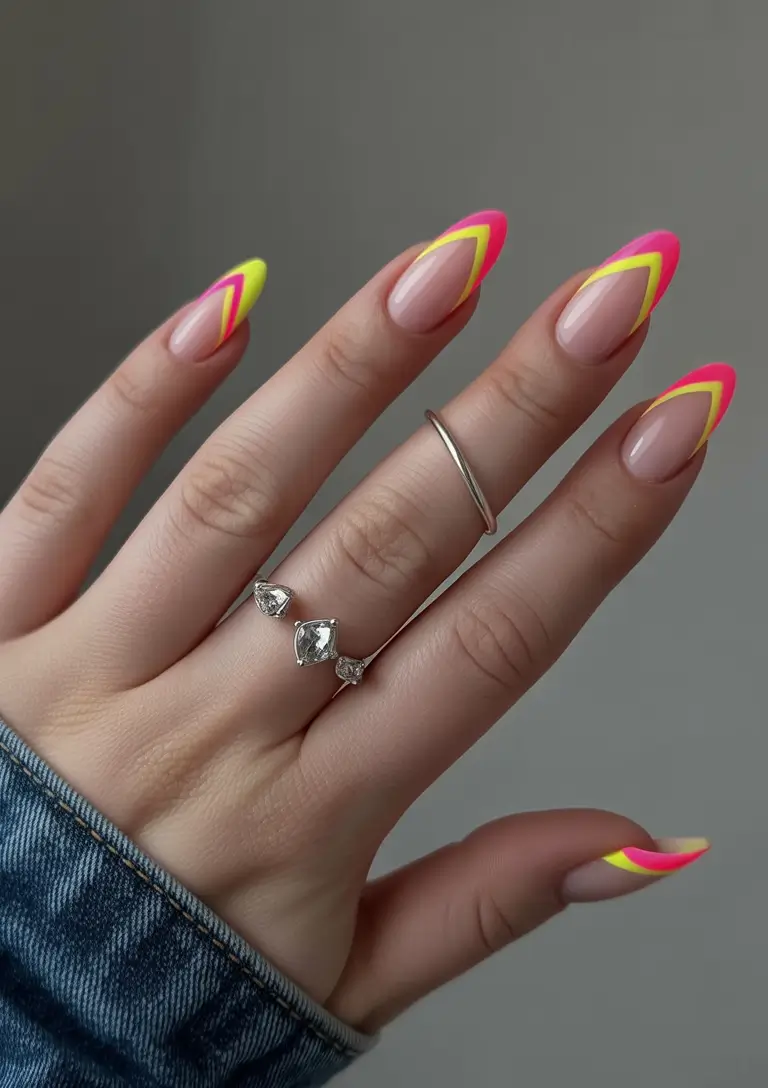 simple summer nails ideas 2025 Neon French That Screams Summer After Dark