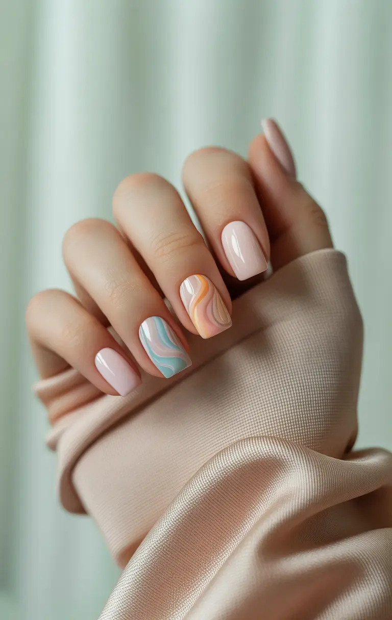 simple summer nails ideas 2025 Pearly Waves for Soft Glam Days