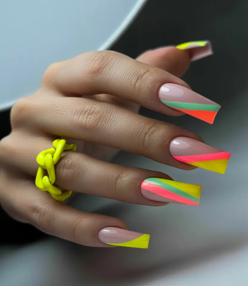 simple summer nails ideas 2025 Neon Angles That Hit Different