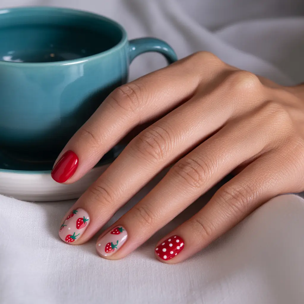 Strawberry nails inspo 2025 Berry Minimal & Retro Dots