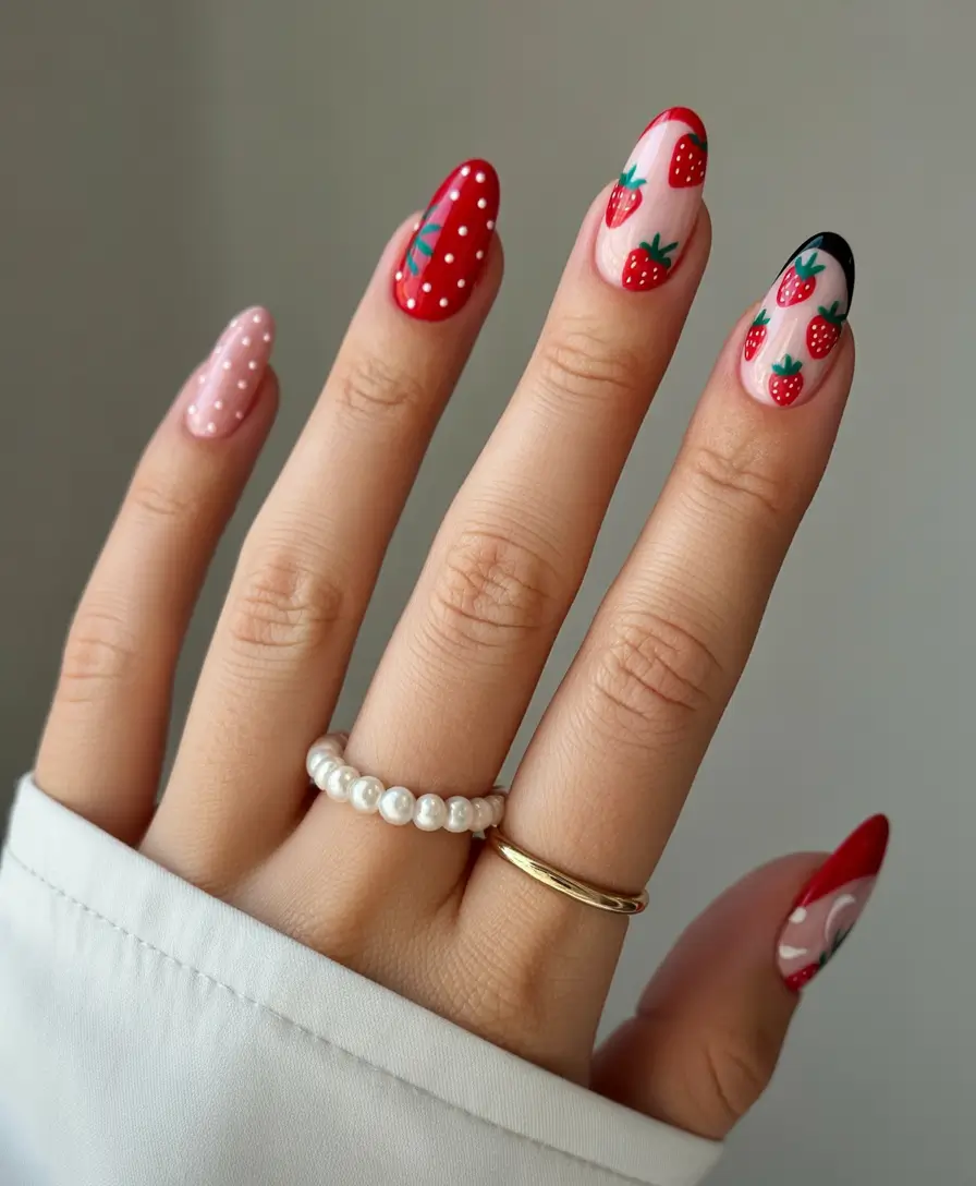 Strawberry nails inspo 2025 Eclectic Strawberry Pop Art