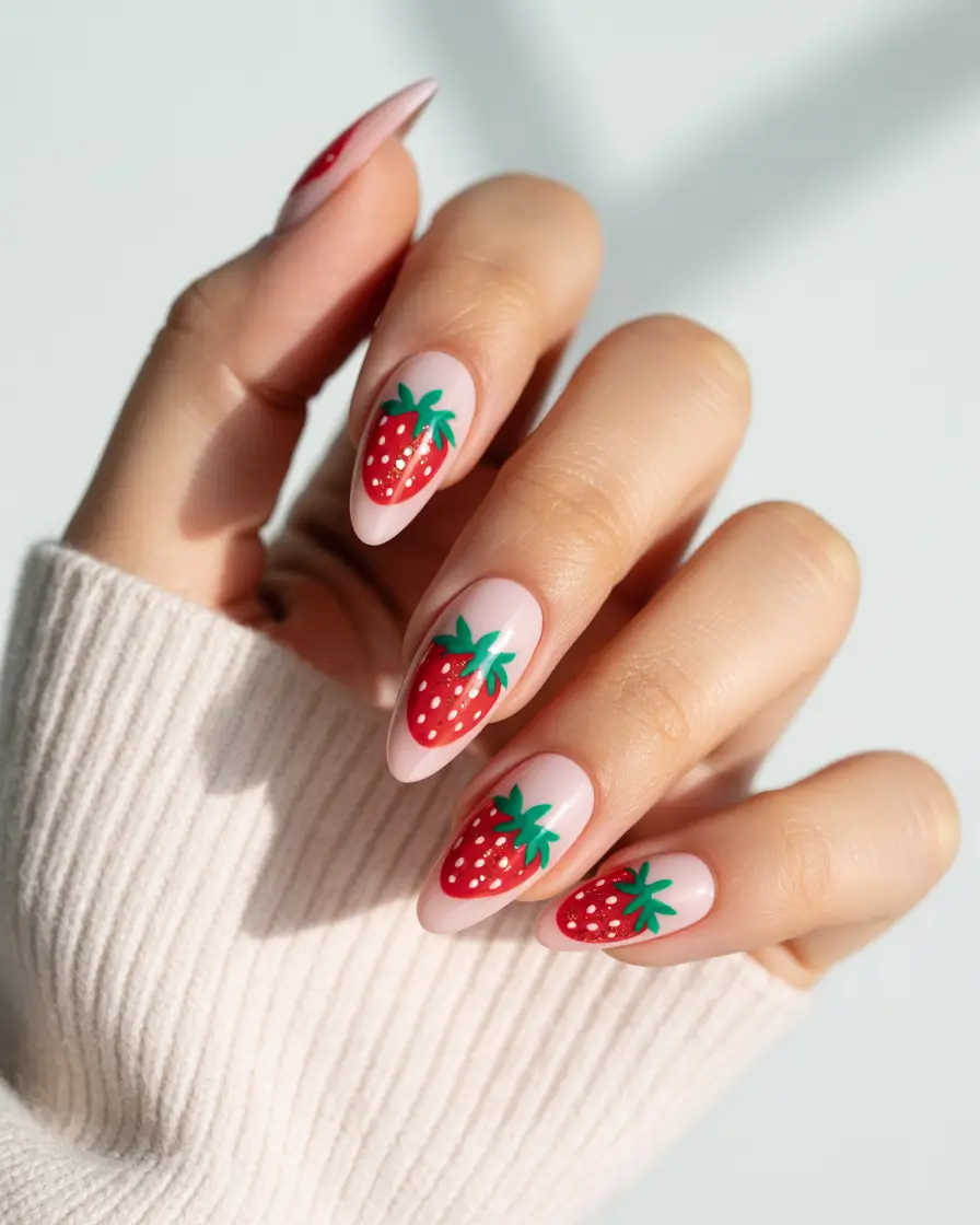 Strawberry nails inspo 2025 Classic Strawberry Cream