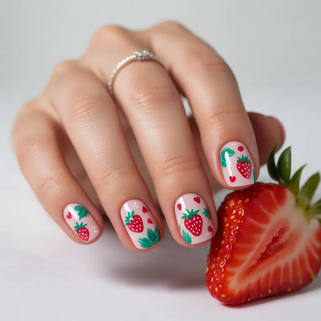 Strawberry nails inspo 2025 Love-Struck Strawberry Shorties