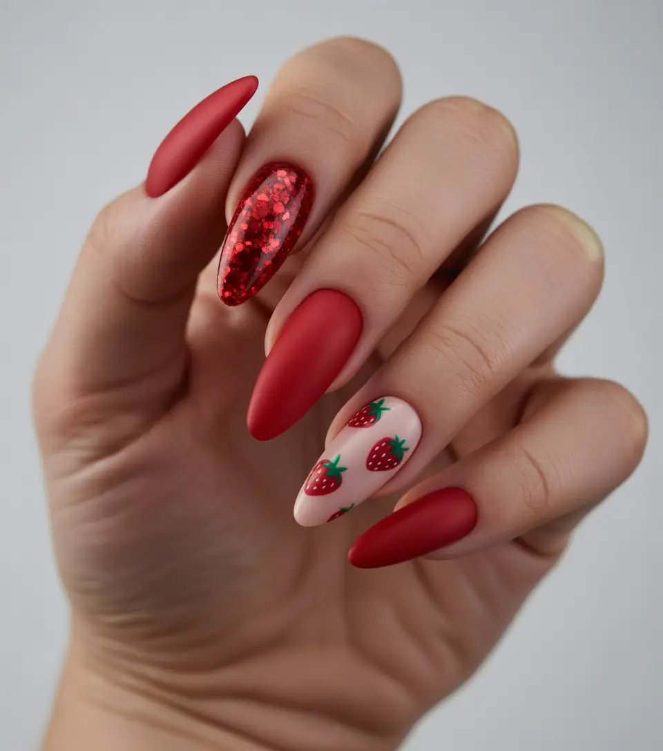 Strawberry nails inspo 2025 Velvet Berry Drama