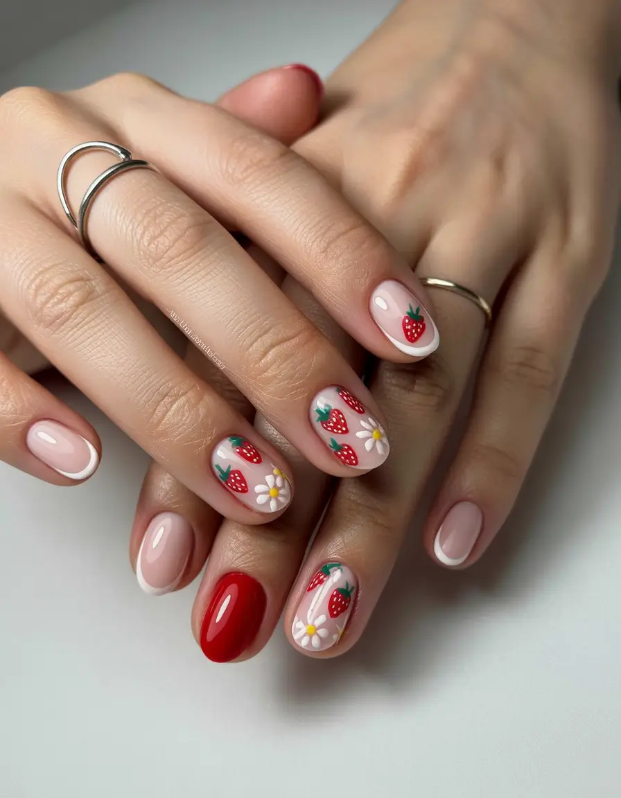 Strawberry nails inspo 2025 Daisy Days and Strawberry Kisses
