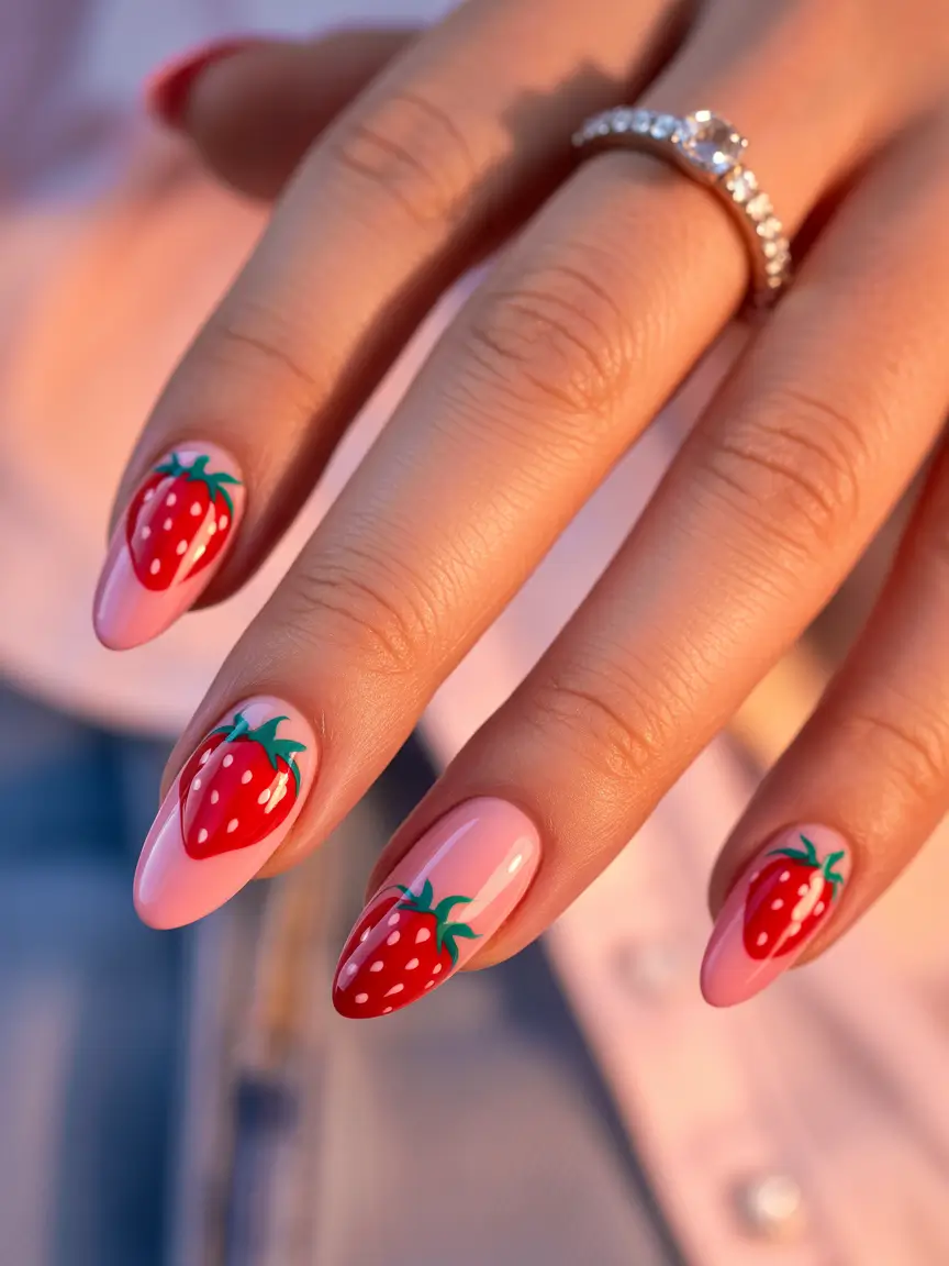 Strawberry nails inspo 2025 Strawberry Smoothie Almond