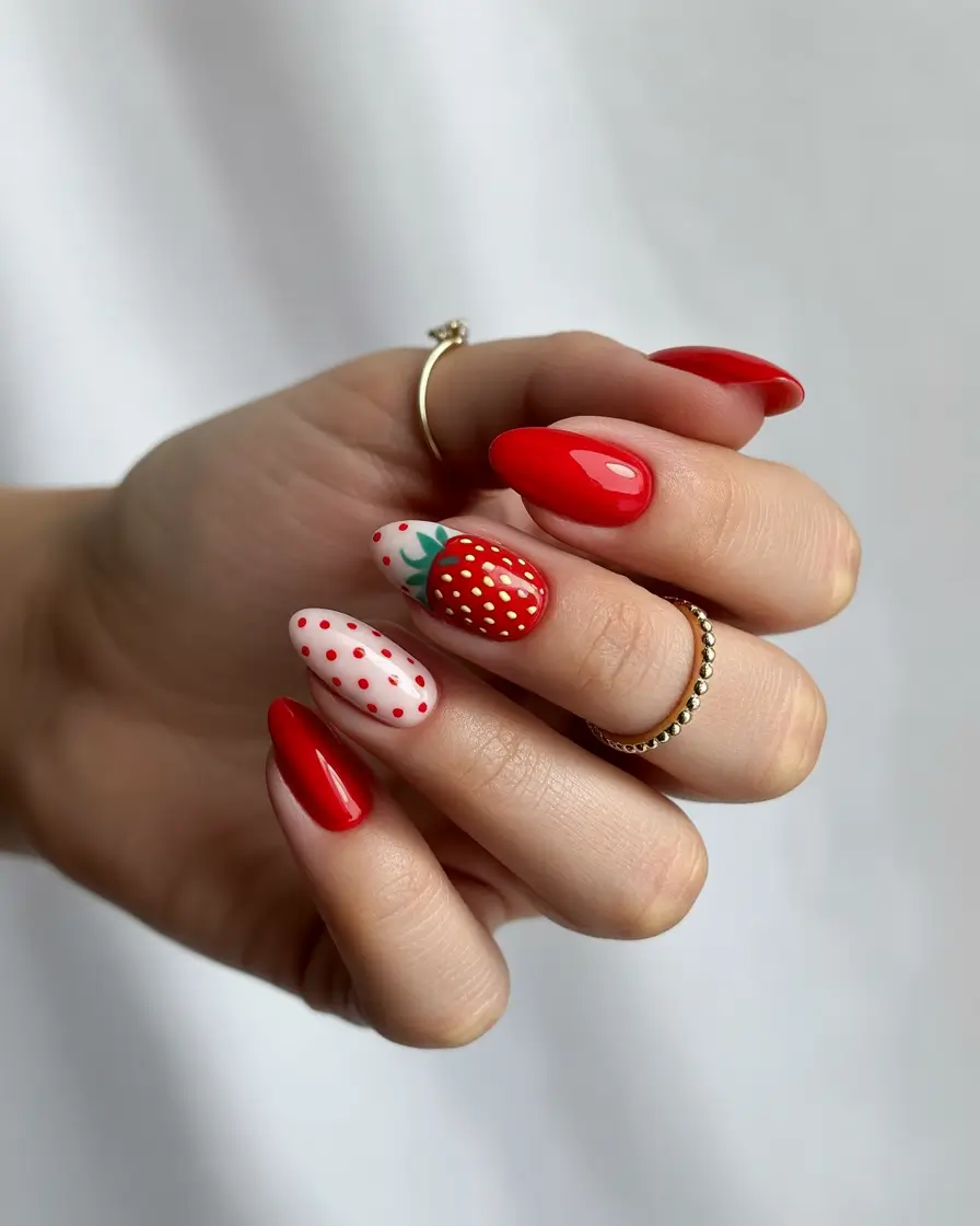 Strawberry nails inspo 2025 Polka Dots and Strawberry Pop
