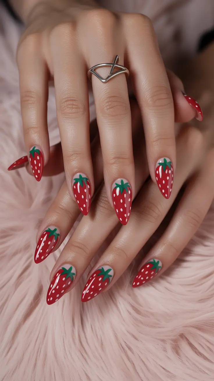 Strawberry nails inspo 2025 Strawberry Drama Red Tips