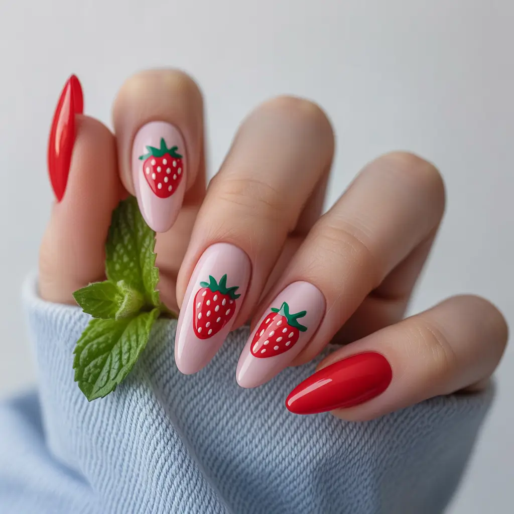 Strawberry nails inspo 2025 Glossed Berry Highlights
