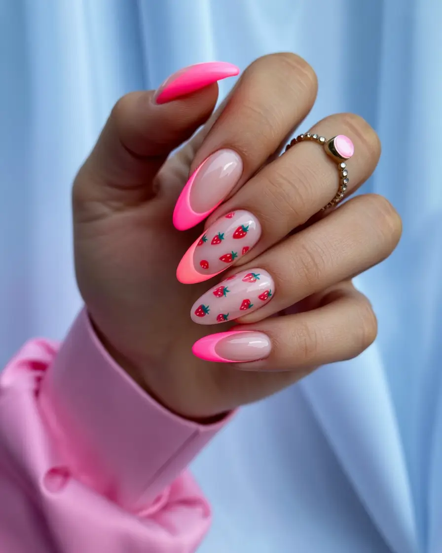 Strawberry nails inspo 2025 Electric Berry French