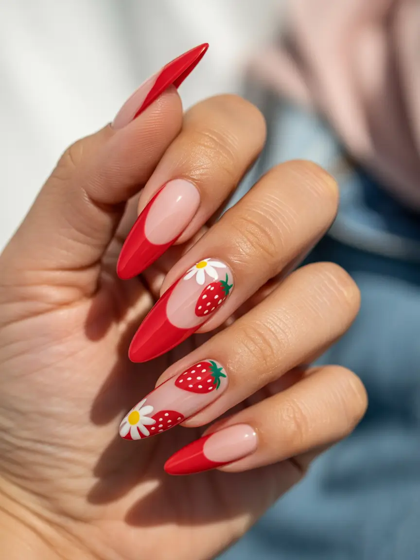 Strawberry nails inspo 2025 Floral Garden Strawberry French