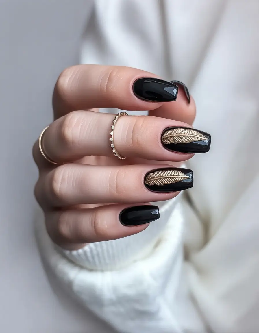summer black nails ideas 2025 Gilded Minimalism